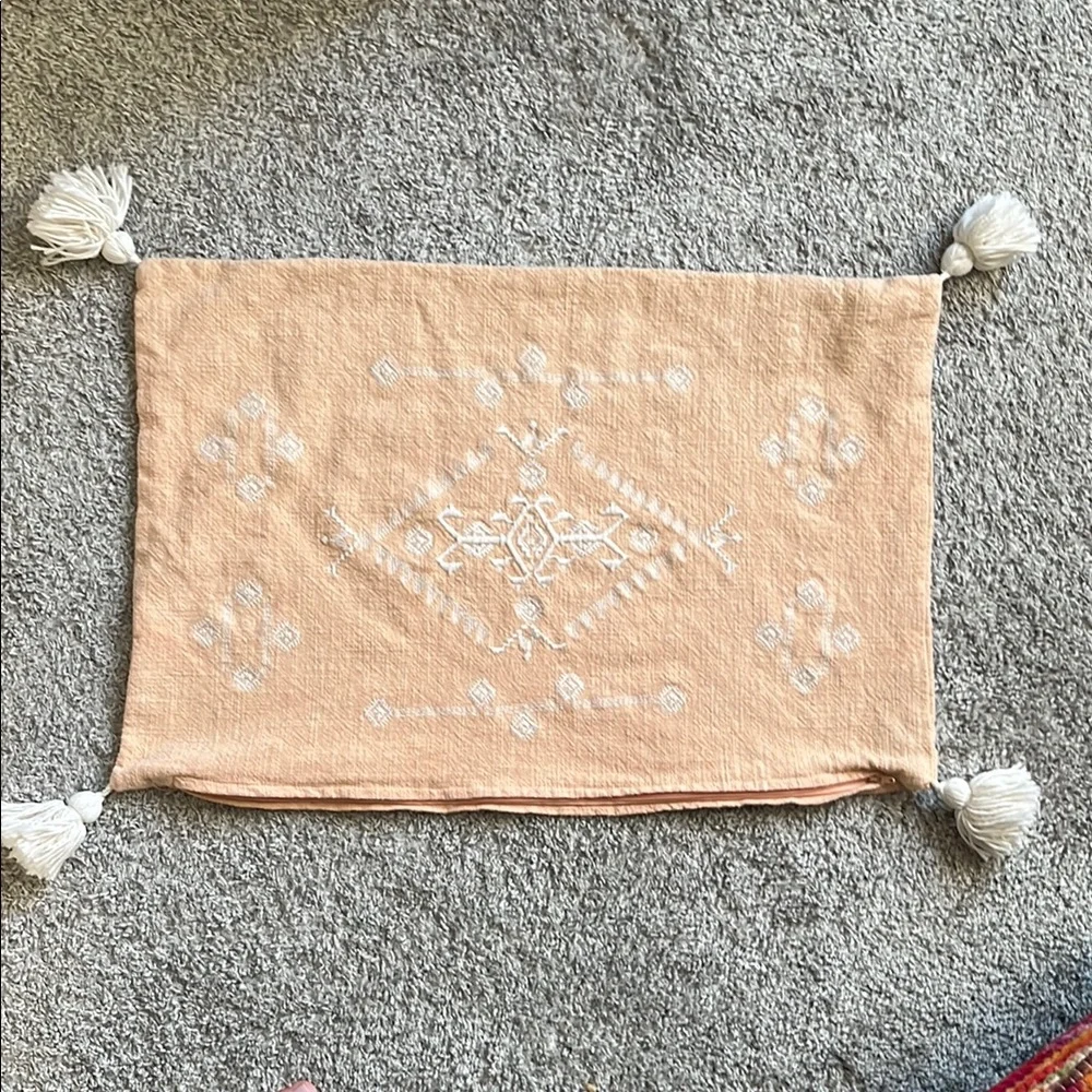 Elegant Peach and White Embroidered Cushion Cover